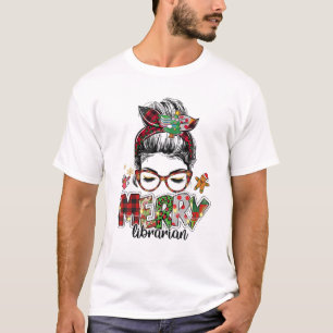 T-shirt Messy Bun Christmas Tree Librarian Noël