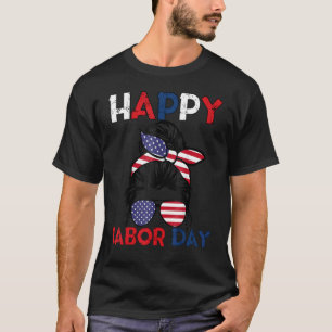T-shirt Messy Bun Drapeau Américain Fête du Travail Hommes