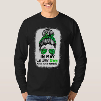 T-shirt Messy Bun En Mai Nous Portons Vert Mental Health A