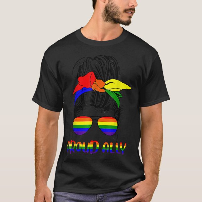T-shirt Messy Bun Fière Ally Pride Drapeau Amour LGBT Arc- (Devant)