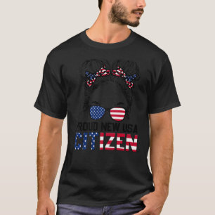 T-shirt Messy Bun Fiers New USA Citoyenneté Femmes