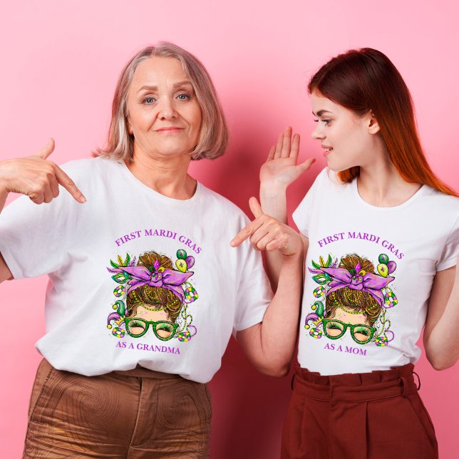 T-shirt Messy Bun First Mardi Gras comme grand-mère (Créateur téléchargé)