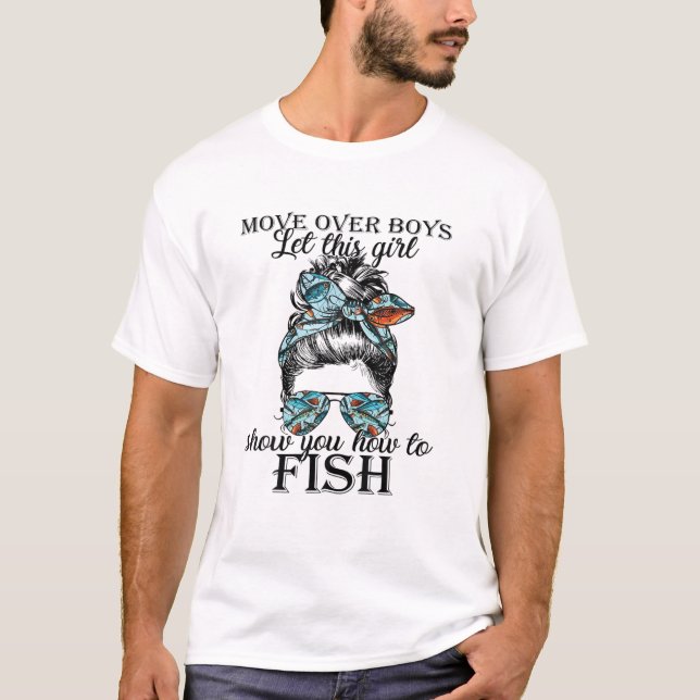 T-shirt Messy Bun Fishing Hair Don't Care Reel Girls Fish (Devant)