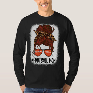 T-shirt Messy Bun Football Maman Vie Avec Leopard Bleached