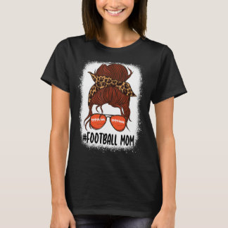 T-shirt Messy Bun Football Maman Vie Avec Leopard Bleached