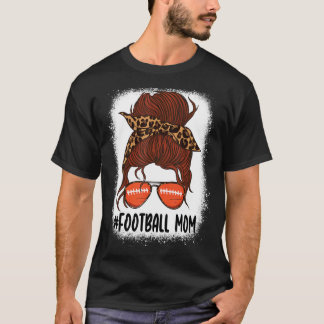 T-shirt Messy Bun Football Maman Vie Avec Leopard Bleached