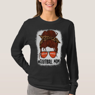 T-shirt Messy Bun Football Maman Vie Avec Leopard Bleached