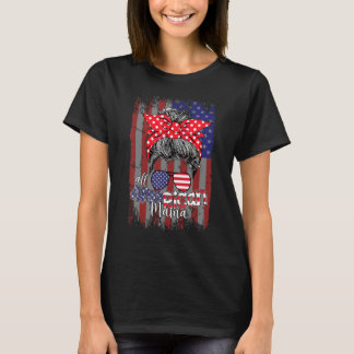 T-shirt Messy Bun Girl Avec Motif Drapeau Américain Et Ble