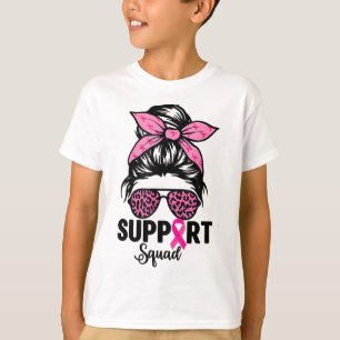 T-shirt Messy Bun Gles Rose Support Squad Cancer du Sein A