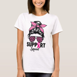 T-shirt Messy Bun Gles Rose Support Squad Cancer du Sein A