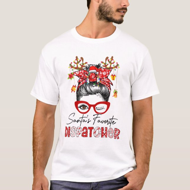 T-shirt Messy Bun Hair-Cool Header Phone-Santa's Favorite (Devant)