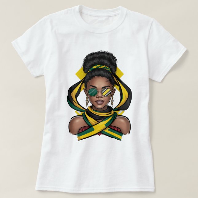 T-shirt Messy Bun Jamaïcain Drapeau Femmes (Design devant)