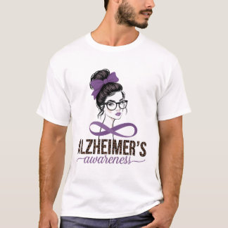 T-shirt Messy Bun La conscience d'Alzheimer Leopard pourpr