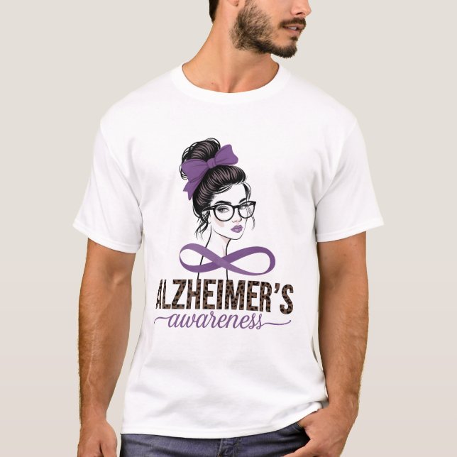 T-shirt Messy Bun La conscience d'Alzheimer Leopard pourpr (Devant)