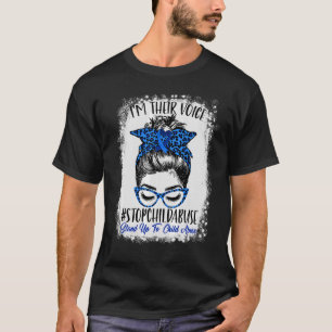 T-shirt Messy Bun Leopard Blue Stop Child Abuse Prevention