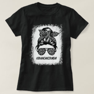 T-shirt Messy Bun Leopard Femmes Cerveau Cancer Sensibilis