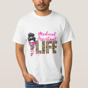 T-shirt Messy bun Leopard Médicale Assistant Life