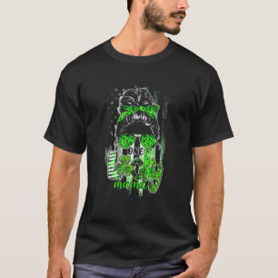 T-shirt Messy Bun Leopard Plaid St Patrick's Day One Lucky