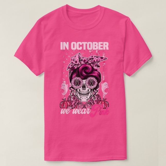 T-shirt Messy Bun Leopard Rose En Octobre Nous Portons Pin (Design devant)