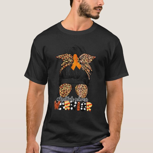 T-shirt Messy Bun Leopard Sclérose en plaques (Devant)