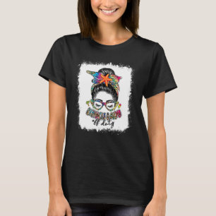 T-shirt Messy Bun Leopard Tie Dye Lunch Lady Off Duty Summ