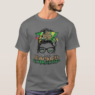 T-shirt Messy Bun Leopard Un Professeur Lucky St patrick D