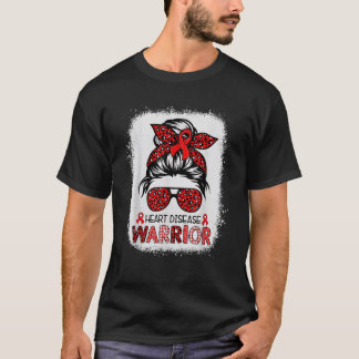 T-shirt Messy Bun Leopard Warrior Red Heart Disease Award