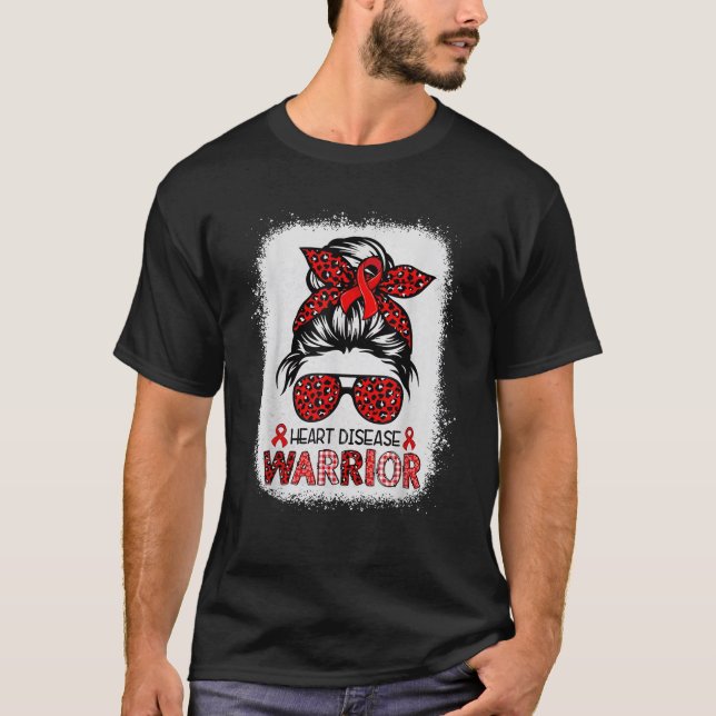 T-shirt Messy Bun Leopard Warrior Red Heart Disease Award (Devant)
