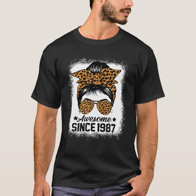 T-shirt Messy Bun Leoprad Awesome Depuis 1987 35 Ans (Devant)