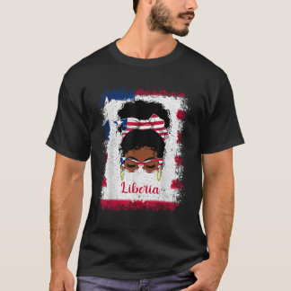 T-shirt Messy Bun Liberian Liberia Drapeau Femmes Femme Fi