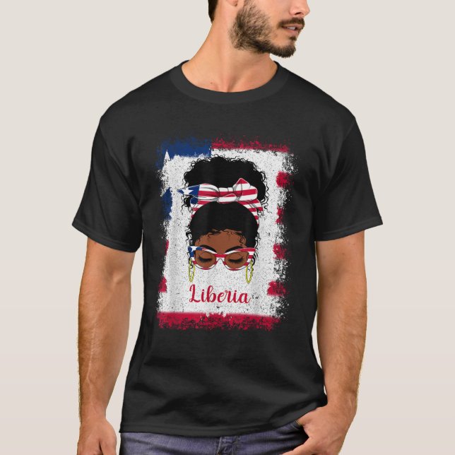 T-shirt Messy Bun Liberian Liberia Drapeau Femmes Femme Fi (Devant)