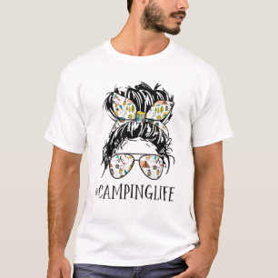 T-shirt Messy Bun Maman Vols Camping Vie Extérieure Randon
