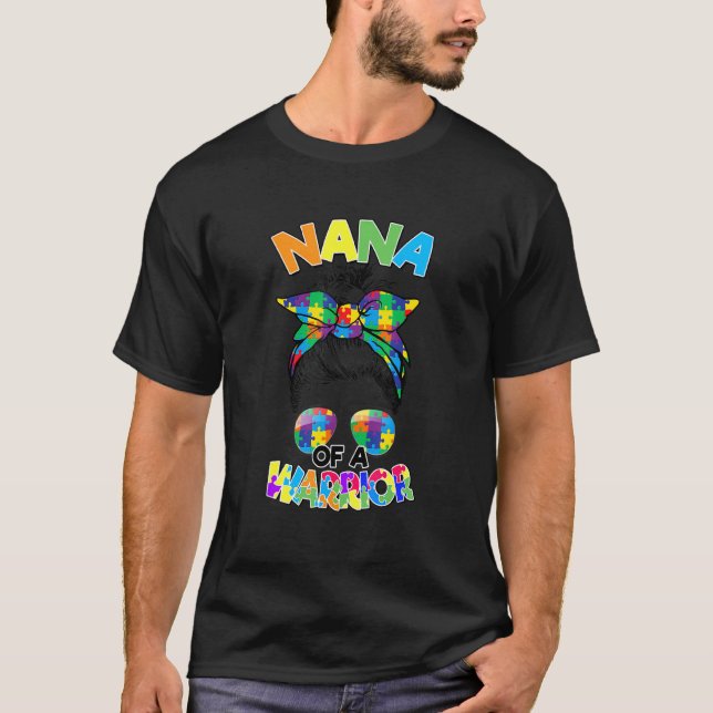 T-shirt Messy Bun Nana De L'Autisme Guerrier Puzzle Autism (Devant)