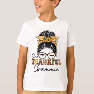 T-shirt Messy Bun One Thankful Grammie Automne Thanksg Aut