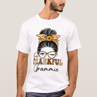 T-shirt Messy Bun One Thankful Grammie Automne Thanksg Aut