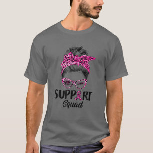 T-shirt Messy Bun Pink Leopard Support Squad Cancer du sei
