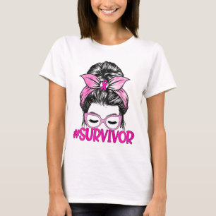 T-shirt Messy Bun Pink Ribbon Sensibilisation au cancer du