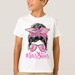 T-shirt Messy Bun rose Ruban Leopard Cancer du sein guerri