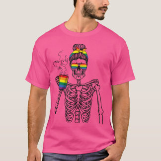 T-shirt Messy Bun Skeleton Boire Café Rainbow Drapeau Pr