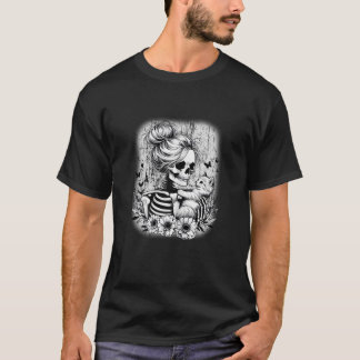 T-shirt Messy Bun Skeleton Cute Kitten Amoureux de les cha