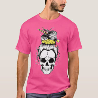 T-shirt Messy Bun Skull Shirt Women'S Grandma Knitting Hal