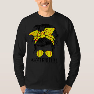 T-shirt Messy Bun Softball Vie Fête des Mères Mères Femmes