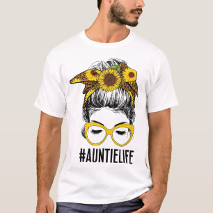 T-shirt Messy Bun Sunflower Tante Vie Drôle Femmes Mère