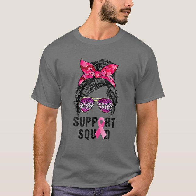 T-shirt Messy Bun Support Squad Empreinte de léopard rose (Devant)