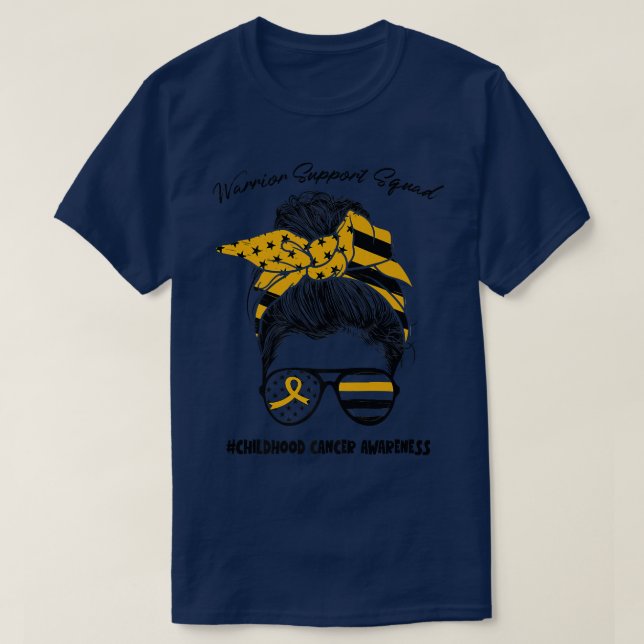 T-shirt Messy Bun Warrior Support Squad Childhood Cancer A (Design devant)