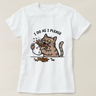 T-shirt Messy cat drinking coffeeT-Shirt