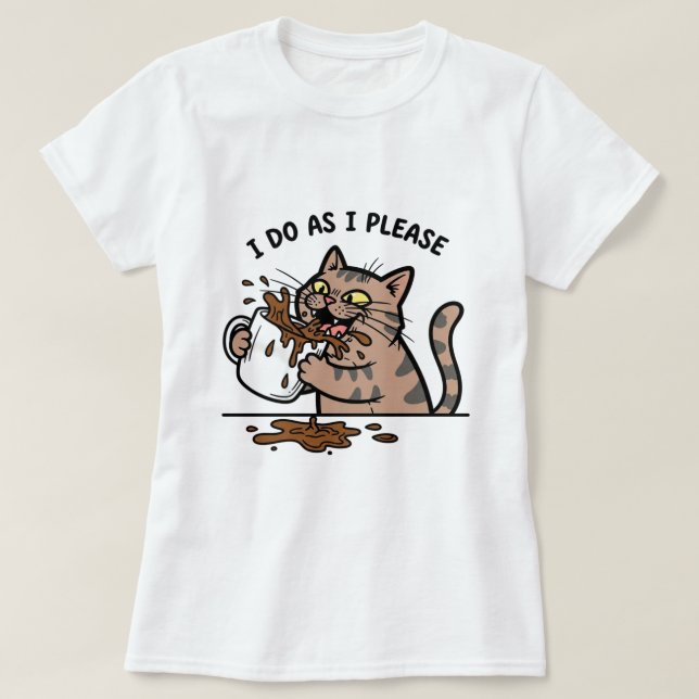 T-shirt Messy cat drinking coffeeT-Shirt (Design devant)