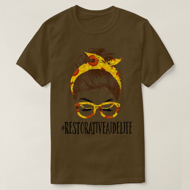 T-shirt Messy Hair Bun Restaurateur Aide Sunflower Mères (Design devant)