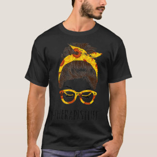 T-shirt Messy Hair Bun Therapist Sunflowers headband Summe