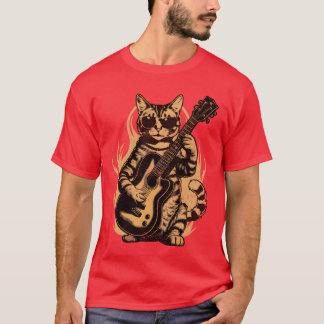 T-shirt Metal Cat Plays Acoustic Guitar Rock Cute friend